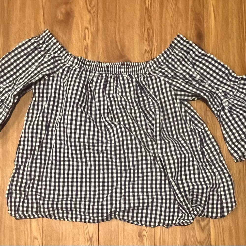 Black and White Gingham Off-Shoulder Women's Top